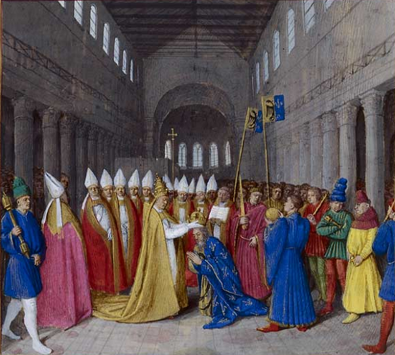 Couronnement de Charlemagne à Rome - Grandes Chroniques de France - XVe siècle